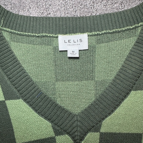 Le Lis Olive and Sage Checkered V-Neck Sweater Vest - Picture 2 of 2
